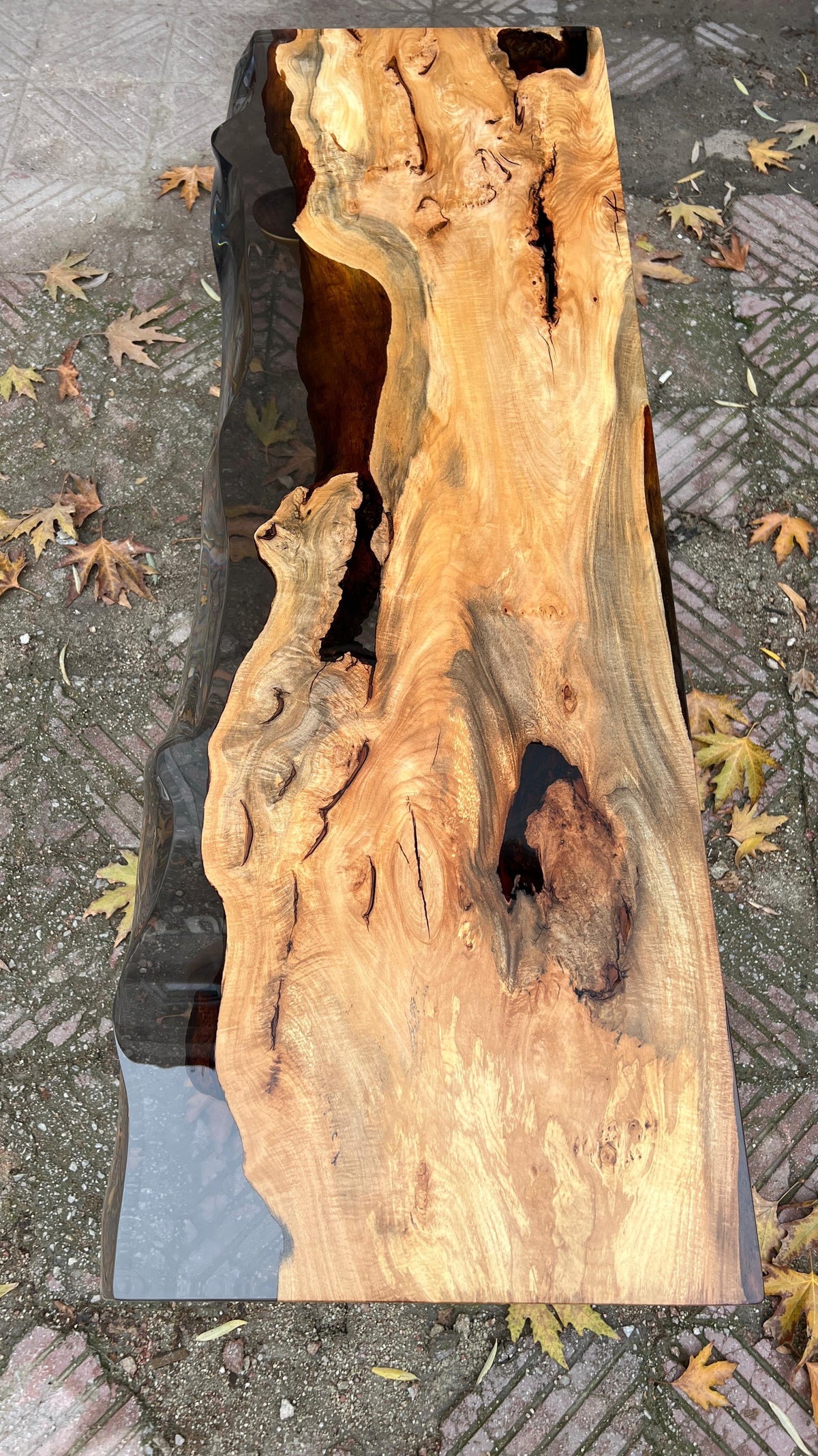Live-Edge Linden Wood and Resin Console Table – image 13