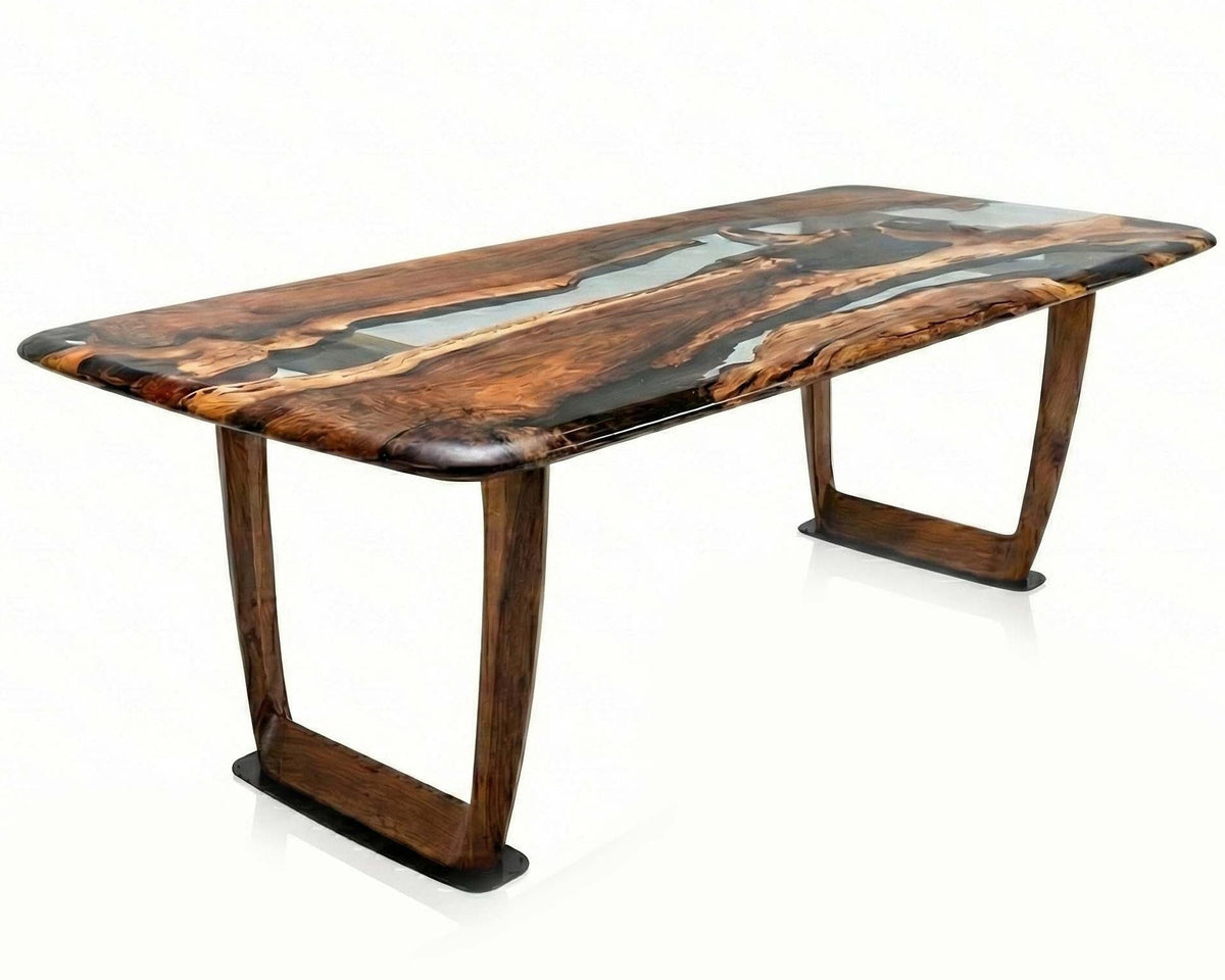Walnut Epoxy River Dining Table with Wooden Legs – image 16