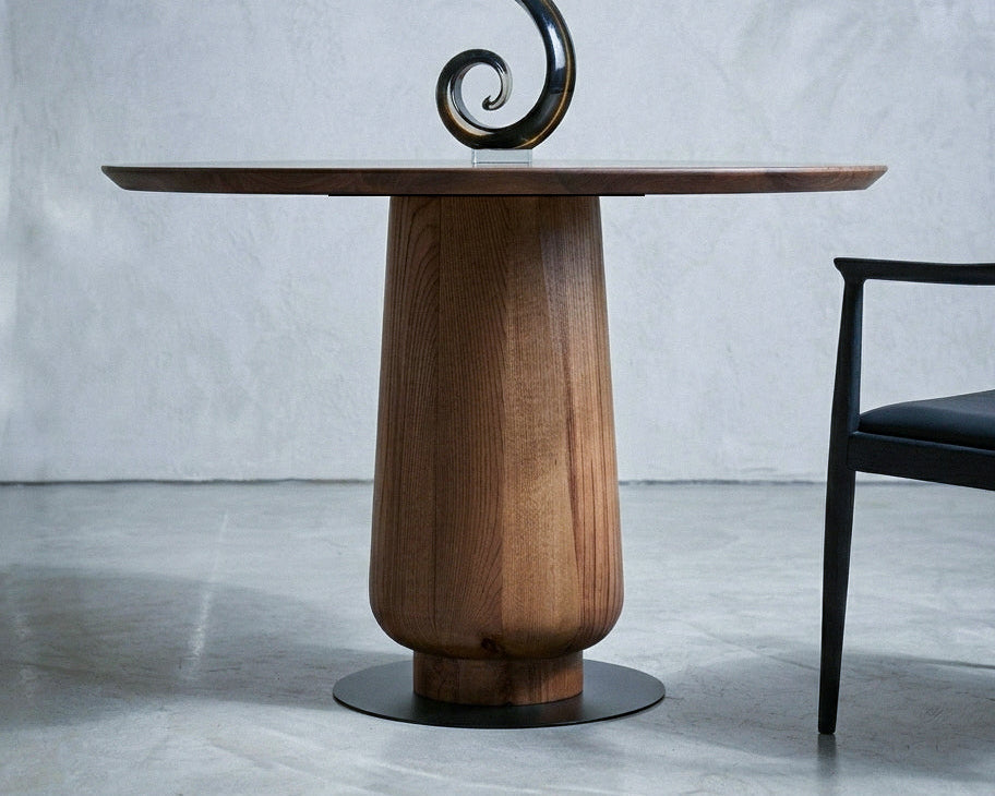 Round Walnut Dining Table with Modern Pedestal Base – image 1
