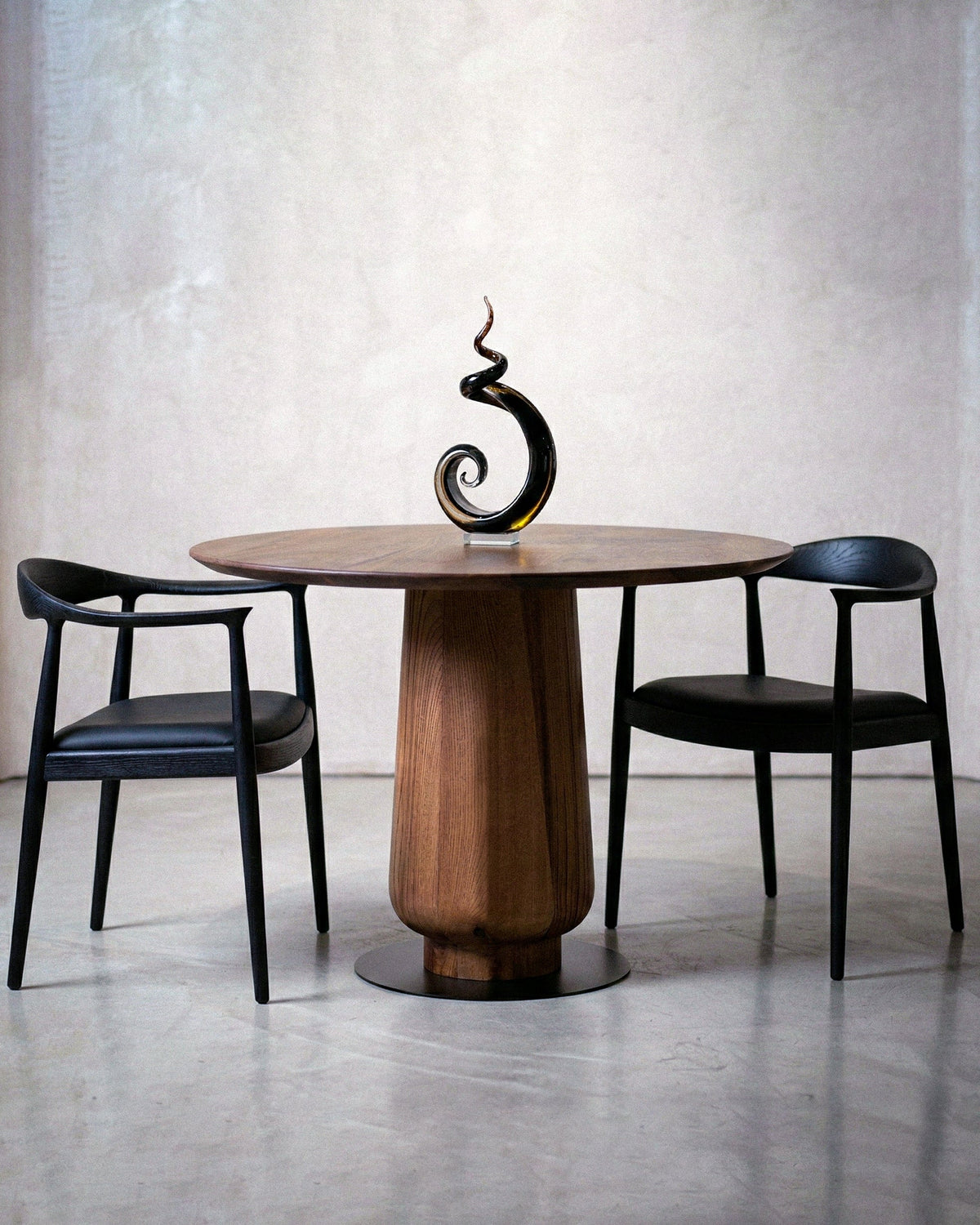 Round Walnut Dining Table with Modern Pedestal Base – image 2