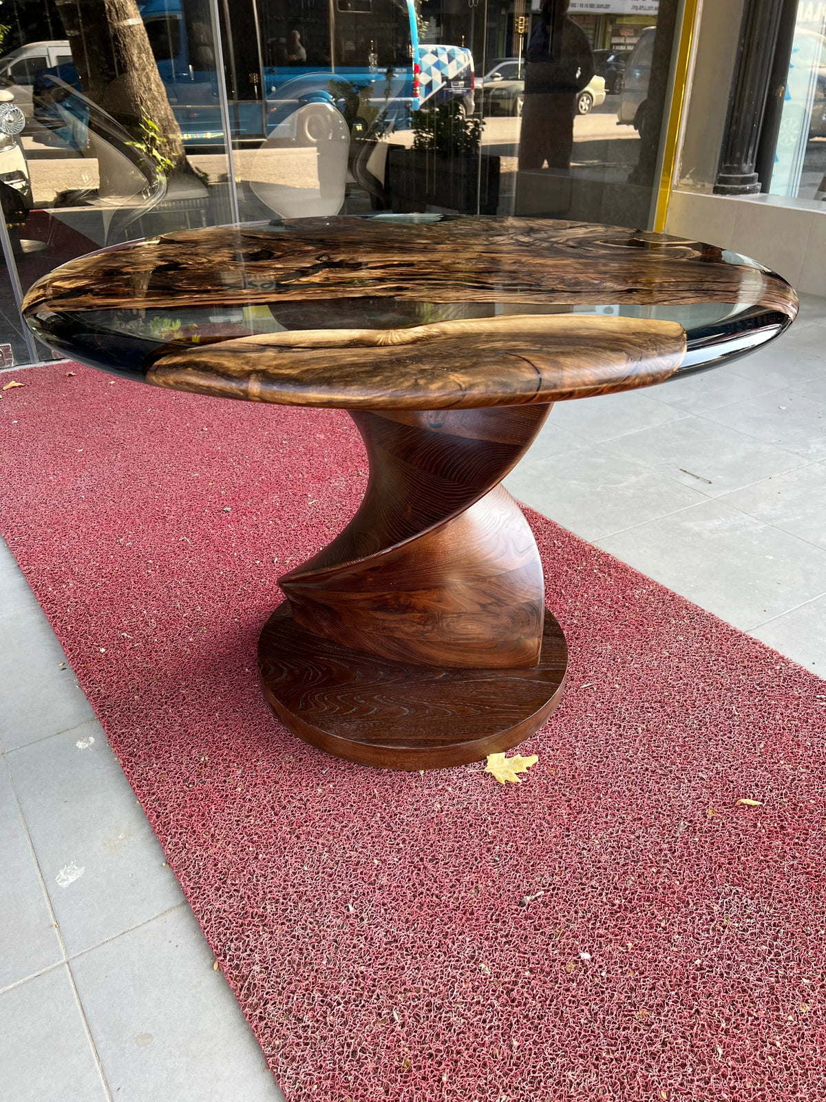 Round Walnut and Epoxy Table with Vortex Base – image 3