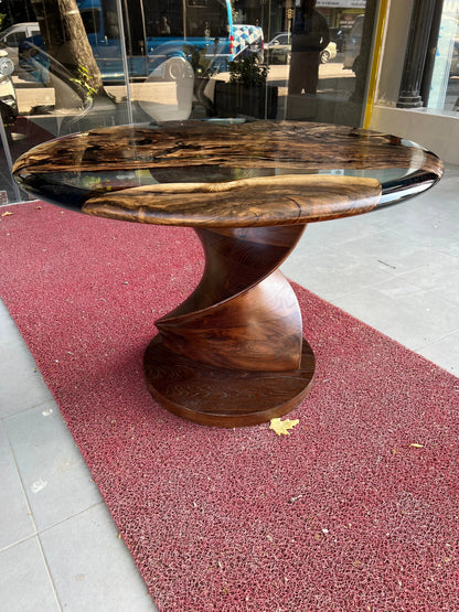 Round Walnut and Epoxy Table with Vortex Base – image 3