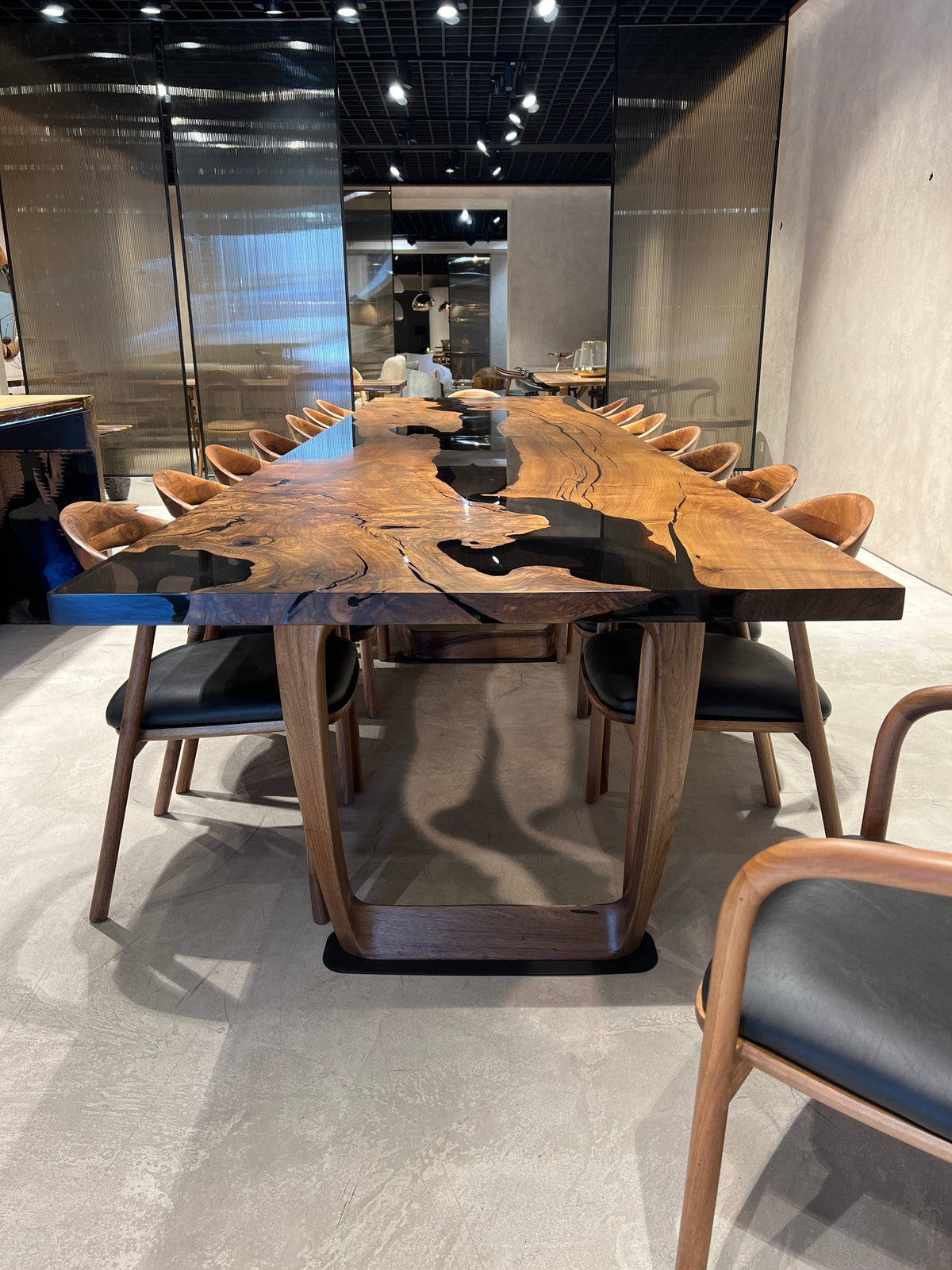 Walnut Epoxy River Dining Table with Wooden Legs – image 9
