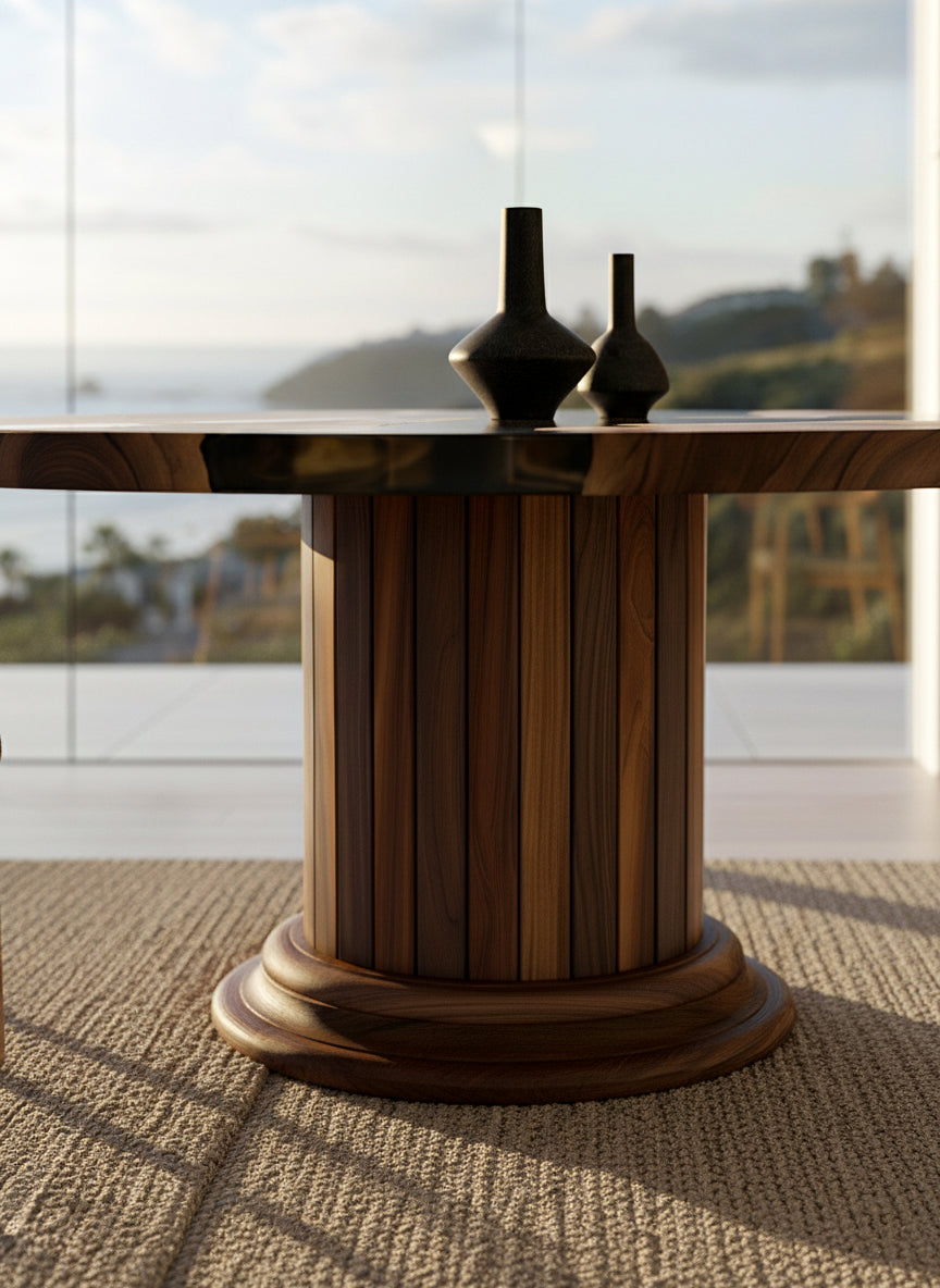 Round Solid Wood Dining Table with Drum Pedestal – image 3