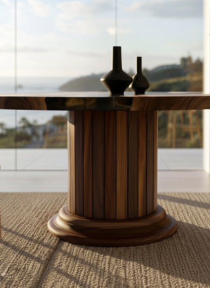 Round Solid Wood Dining Table with Drum Pedestal – image 3