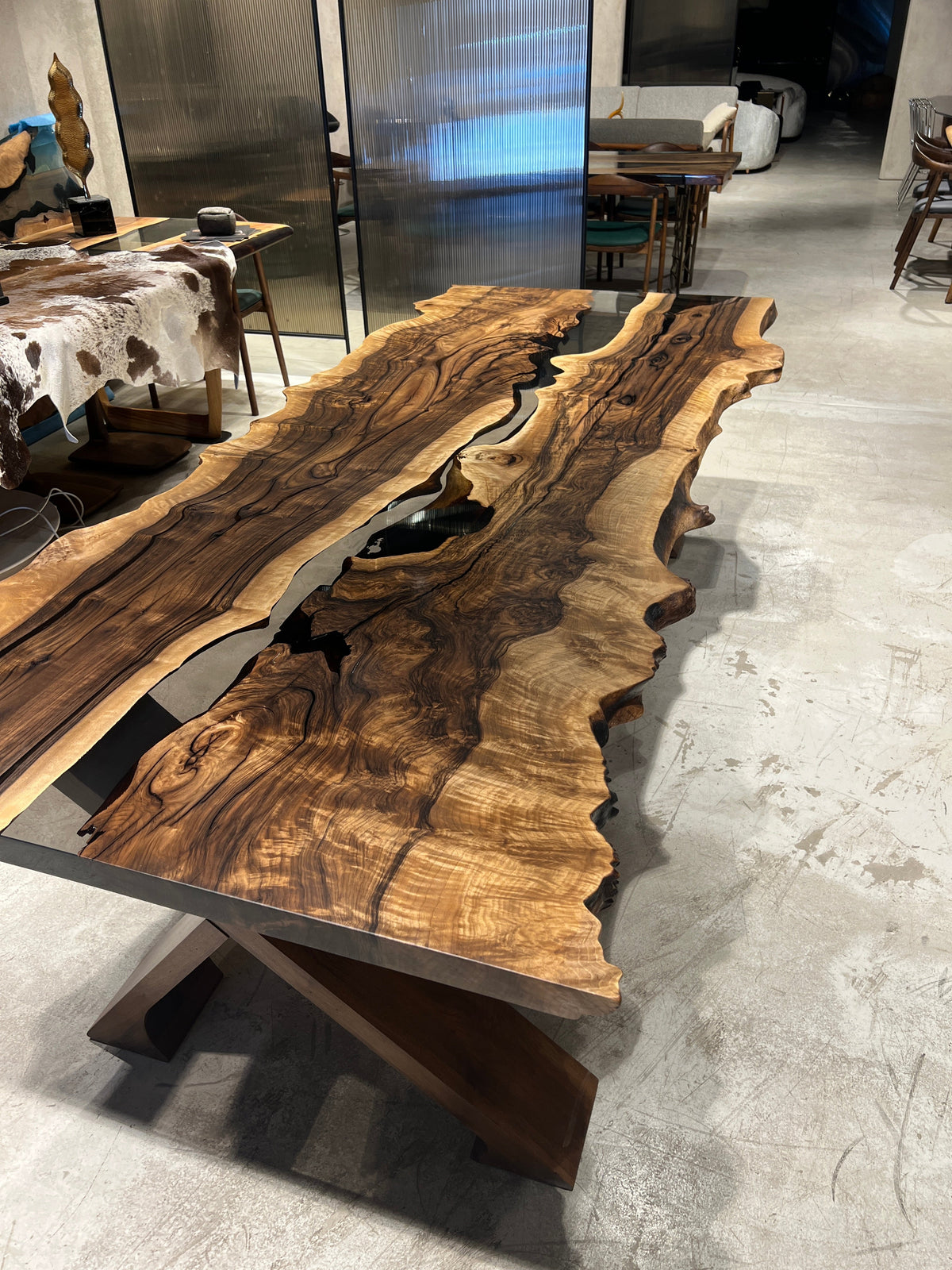 Live-Edge Walnut and Epoxy River Dining Table – image 3