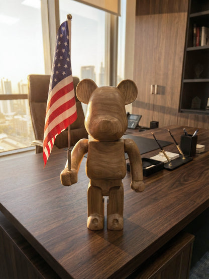 Handcrafted Wood Bear Sculpture with American Flag – image 9