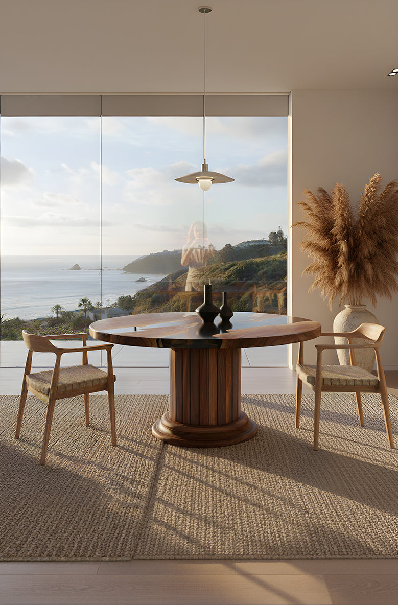 Round Solid Wood Dining Table with Drum Pedestal – image 2