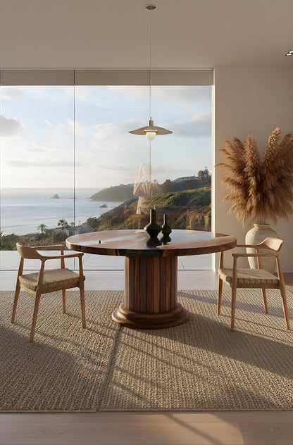 Round Solid Wood Dining Table with Drum Pedestal – image 2