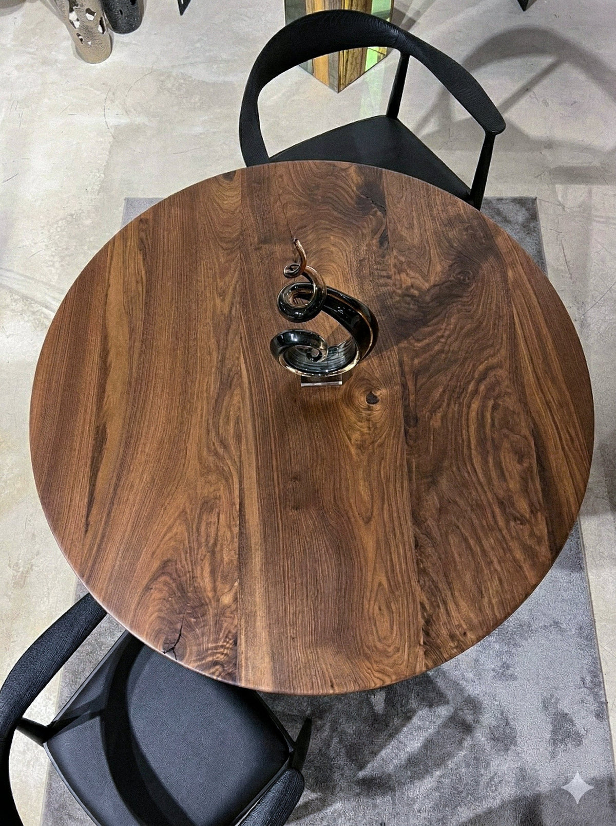 Round Walnut Dining Table with Modern Pedestal Base – image 5
