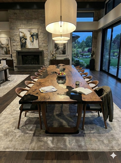 Walnut Epoxy River Dining Table with Wooden Legs – image 11