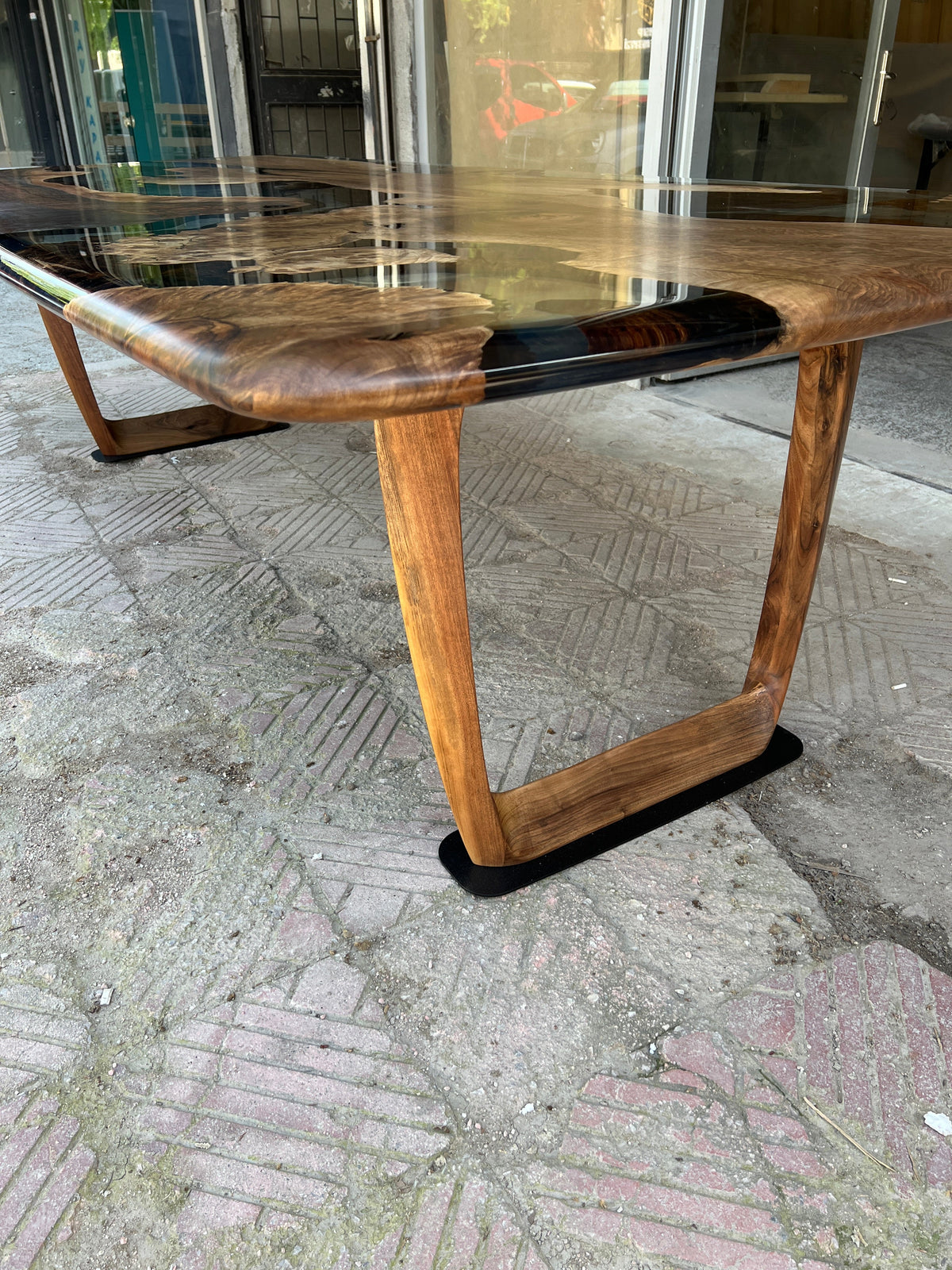 Walnut Epoxy River Dining Table with Wooden Legs – image 12