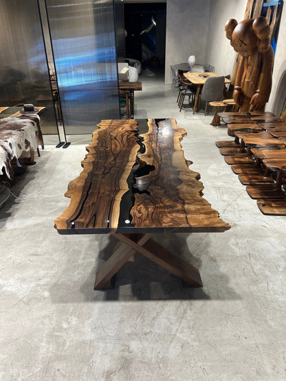 Live-Edge Walnut and Epoxy River Dining Table – image 4