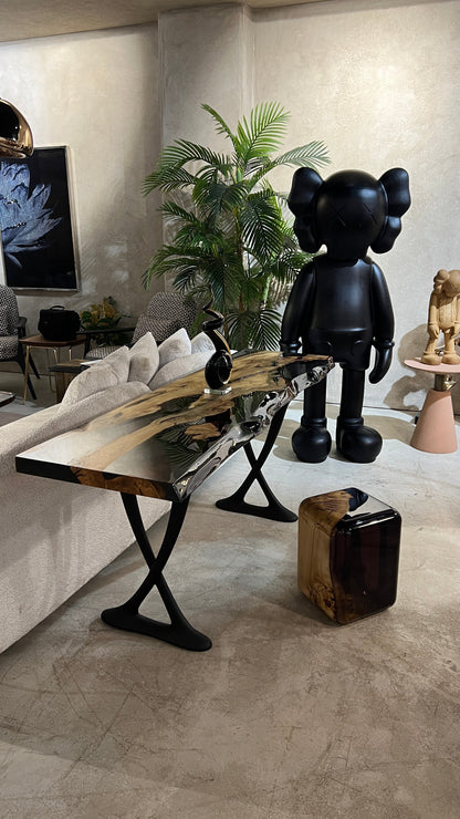Live-Edge Linden Wood and Resin Console Table – image 3