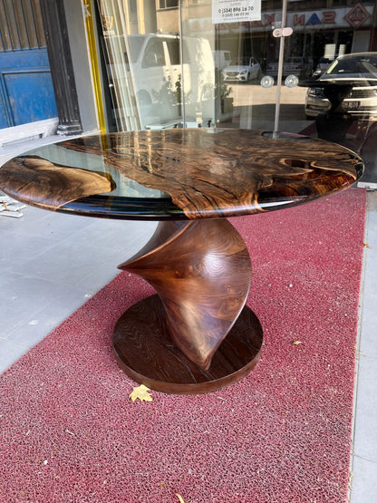 Round Walnut and Epoxy Table with Vortex Base – image 2