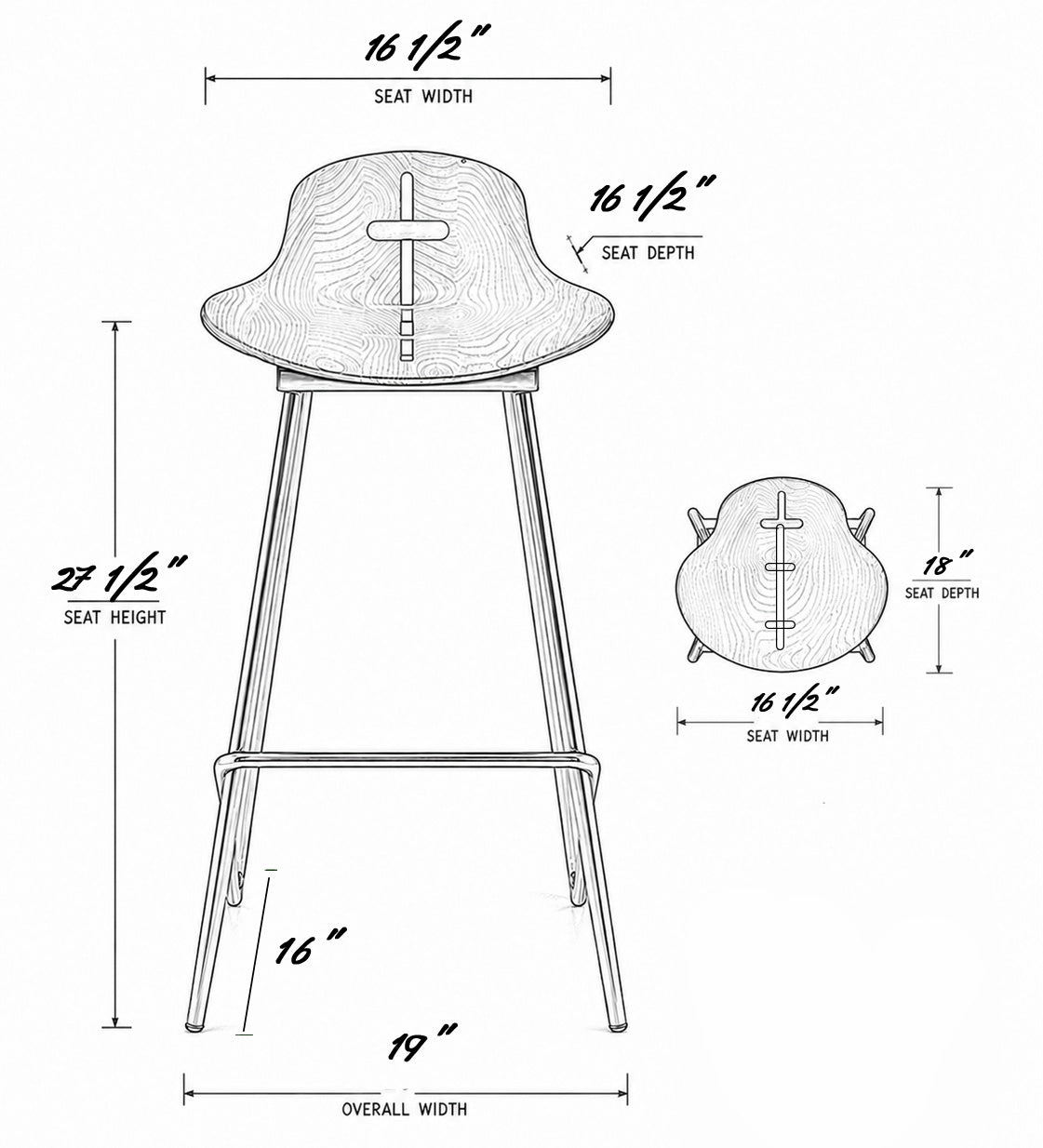 Sculpted Wood Wing Counter and Bar Stool – image 5