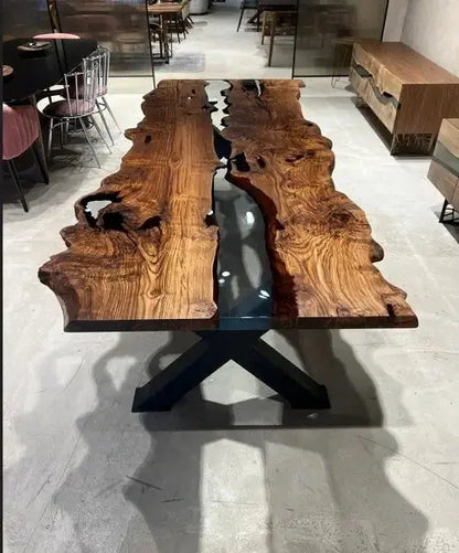 Live-Edge Chestnut and Epoxy River Dining Table – image 3