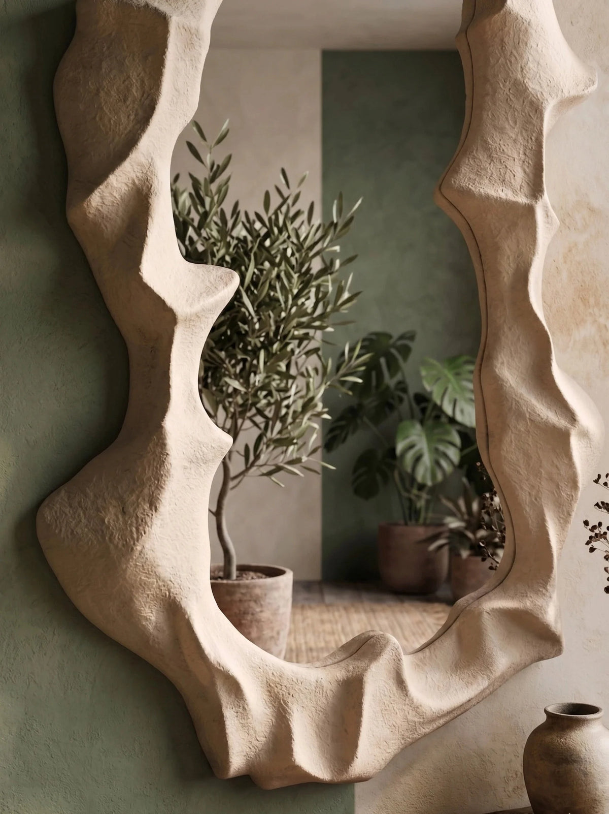 Organic Microcement Wabi-Sabi Wall Mirror – image 3