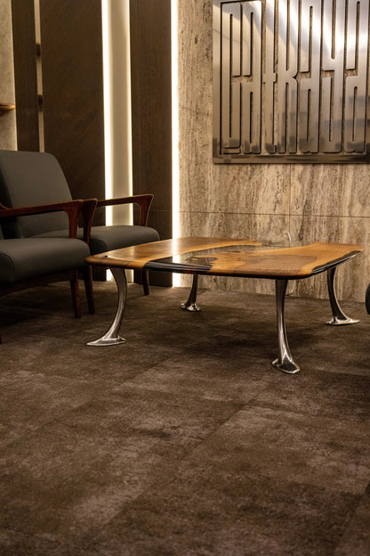 D-Shaped Walnut and Epoxy Executive Desk – image 12