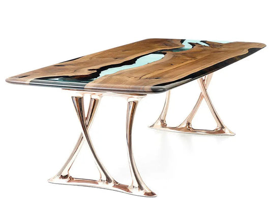 Custom Walnut and Epoxy Dining Table with Aluminum Base – image 1