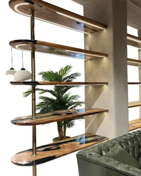 Walnut and Epoxy Resin Shelf Room Divider – image 1
