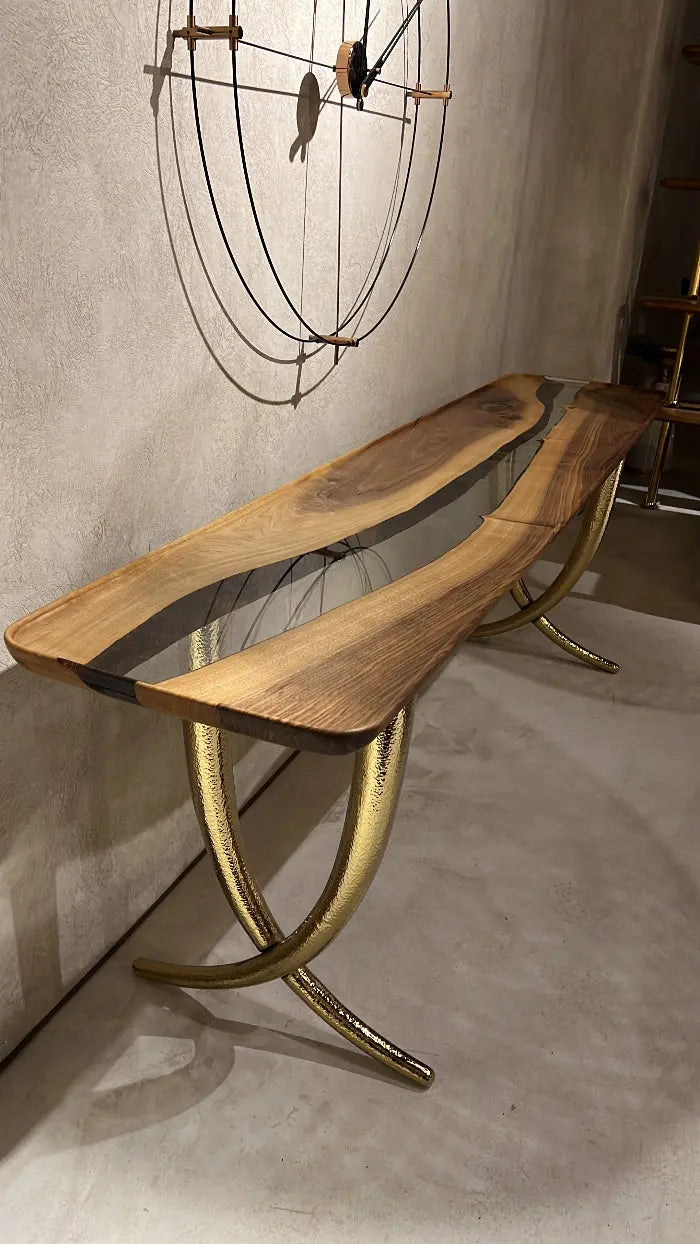 Walnut and Epoxy Console Table with Sculptural Base – image 6