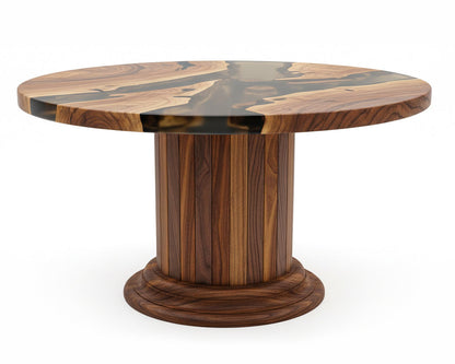 Round Solid Wood Dining Table with Drum Pedestal – image 1