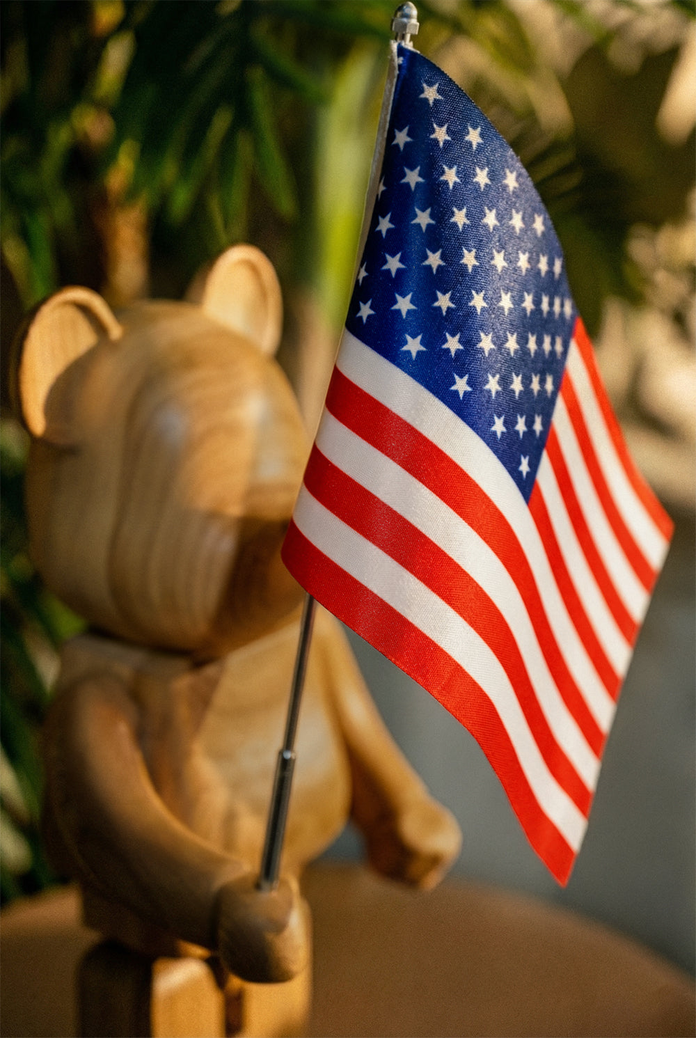 Handcrafted Wood Bear Sculpture with American Flag – image 5