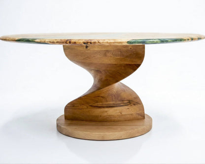 Round Mapa Burl and Epoxy Table with Vortex Base – image 1