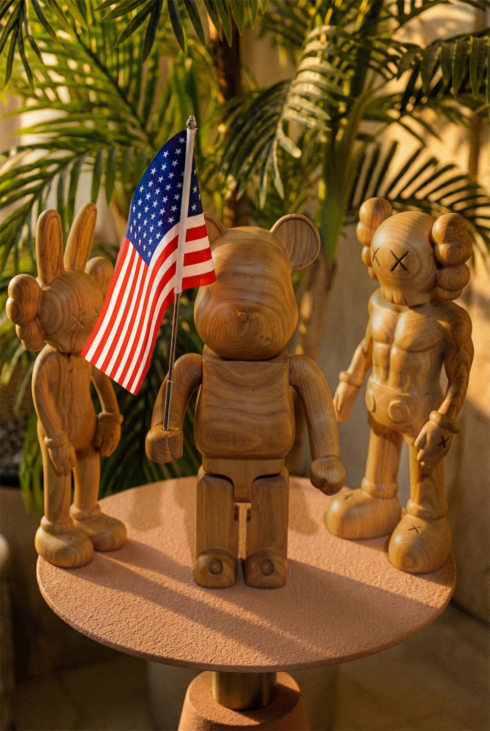 Handcrafted Wood Bear Sculpture with American Flag – image 3