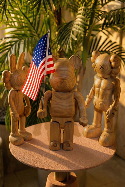 Handcrafted Wood Bear Sculpture with American Flag – image 3