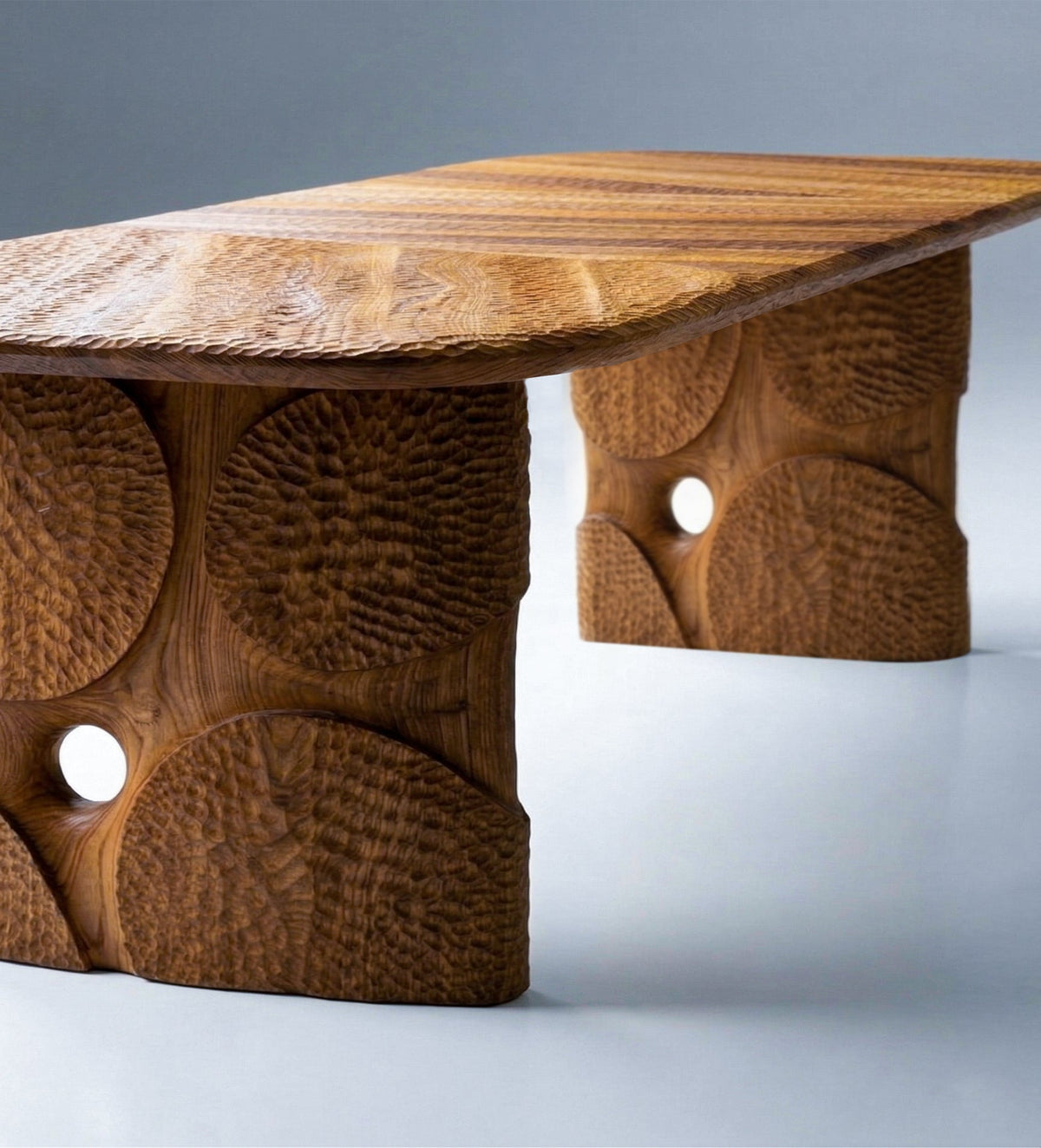 Hand-Carved Solid Oak Geometric Dining Table – image 3