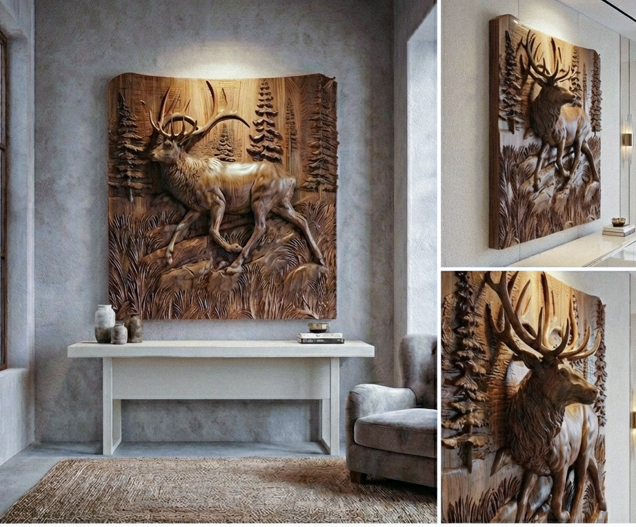 3D Walnut Deer and Elk Wall Relief – image 3