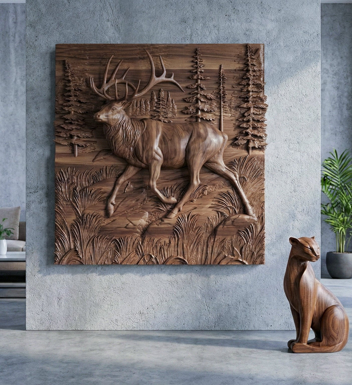 3D Walnut Deer and Elk Wall Relief – image 4