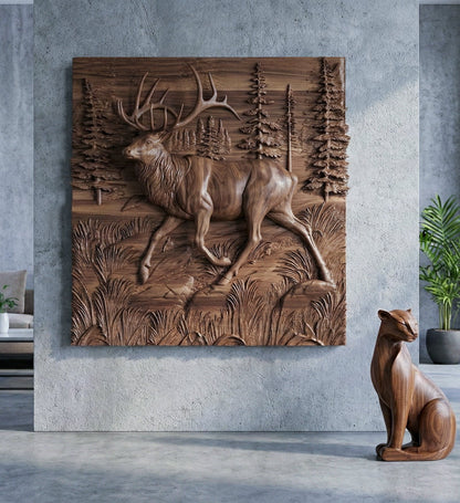 3D Walnut Deer and Elk Wall Relief – image 4