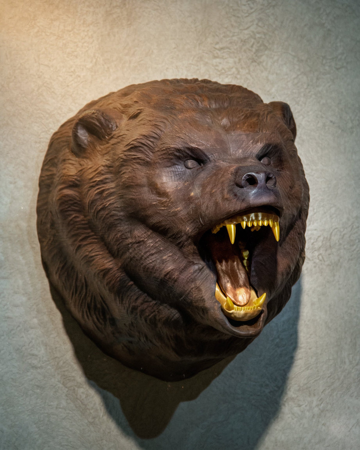 Hand-Carved Walnut Roaring Bear Head Wall Mount – image 5