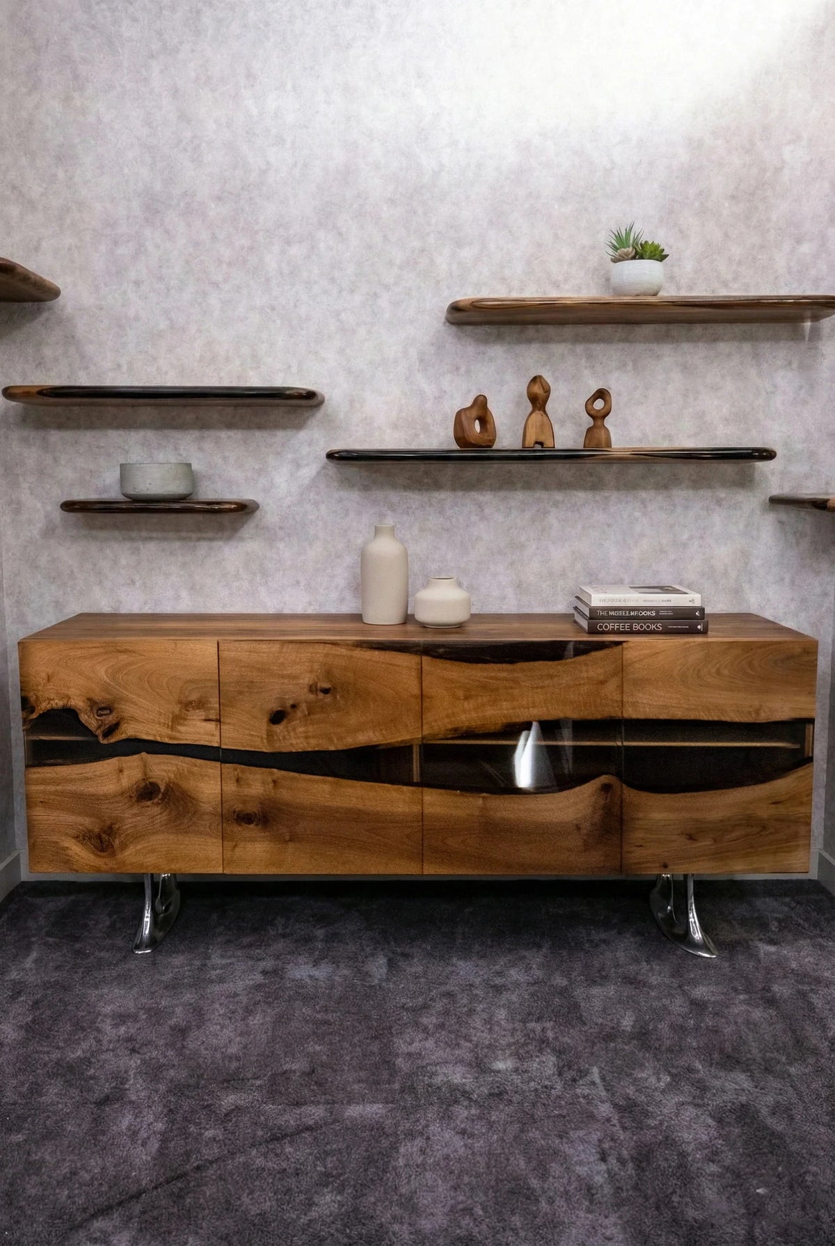 D-Shaped Walnut and Epoxy Executive Desk – image 15