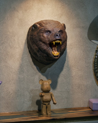 Hand-Carved Walnut Roaring Bear Head Wall Mount – image 6