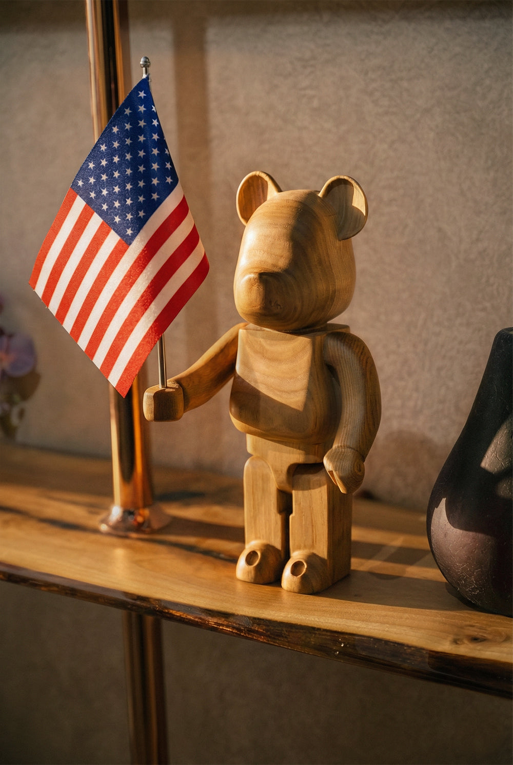 Handcrafted Wood Bear Sculpture with American Flag – image 6