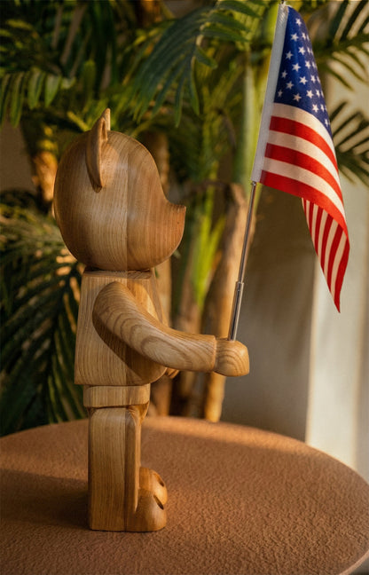 Handcrafted Wood Bear Sculpture with American Flag – image 7