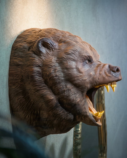 Hand-Carved Walnut Roaring Bear Head Wall Mount – image 1