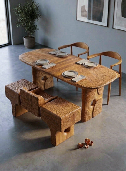Hand-Carved Solid Oak Geometric Dining Table – image 2