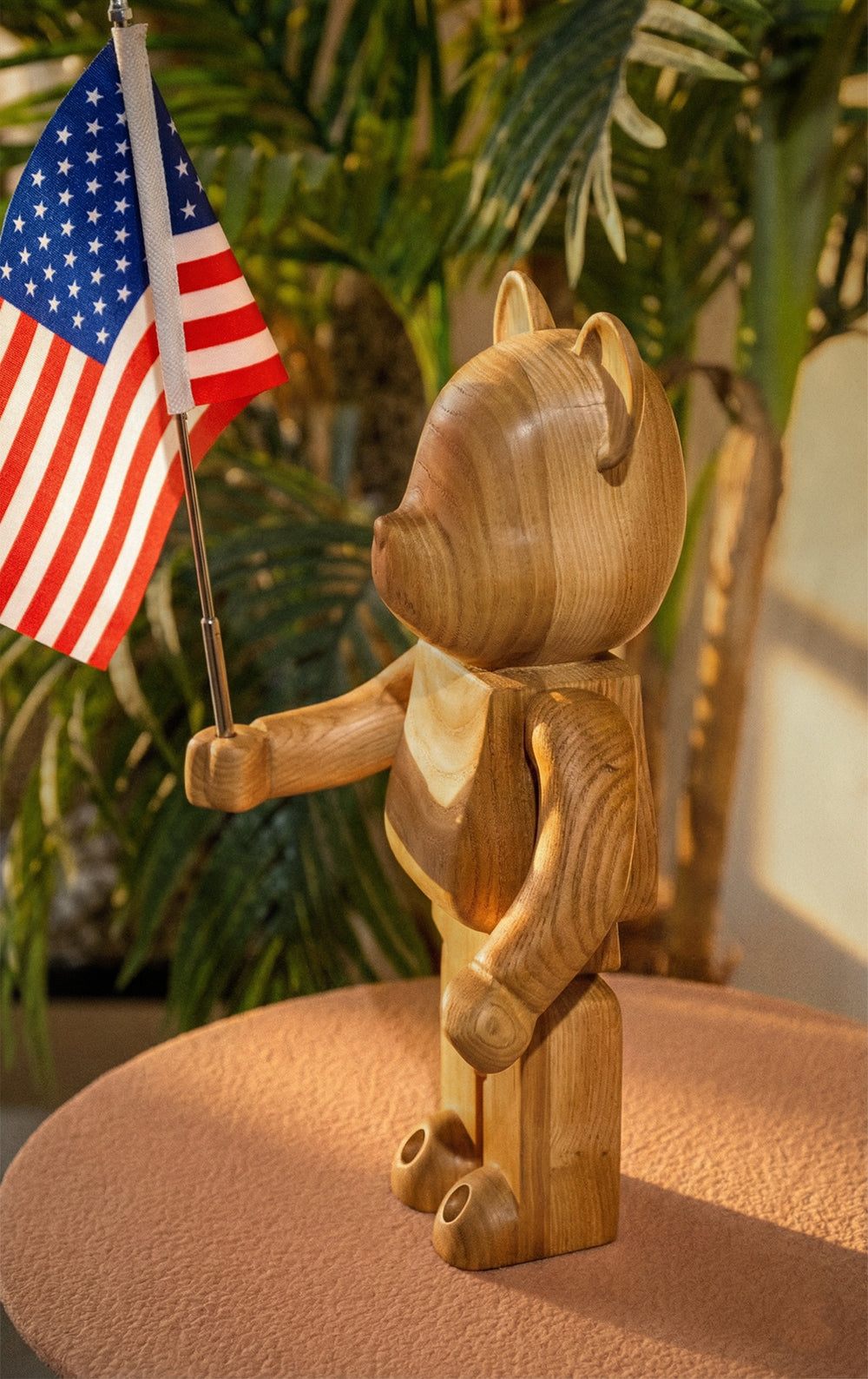 Handcrafted Wood Bear Sculpture with American Flag – image 8