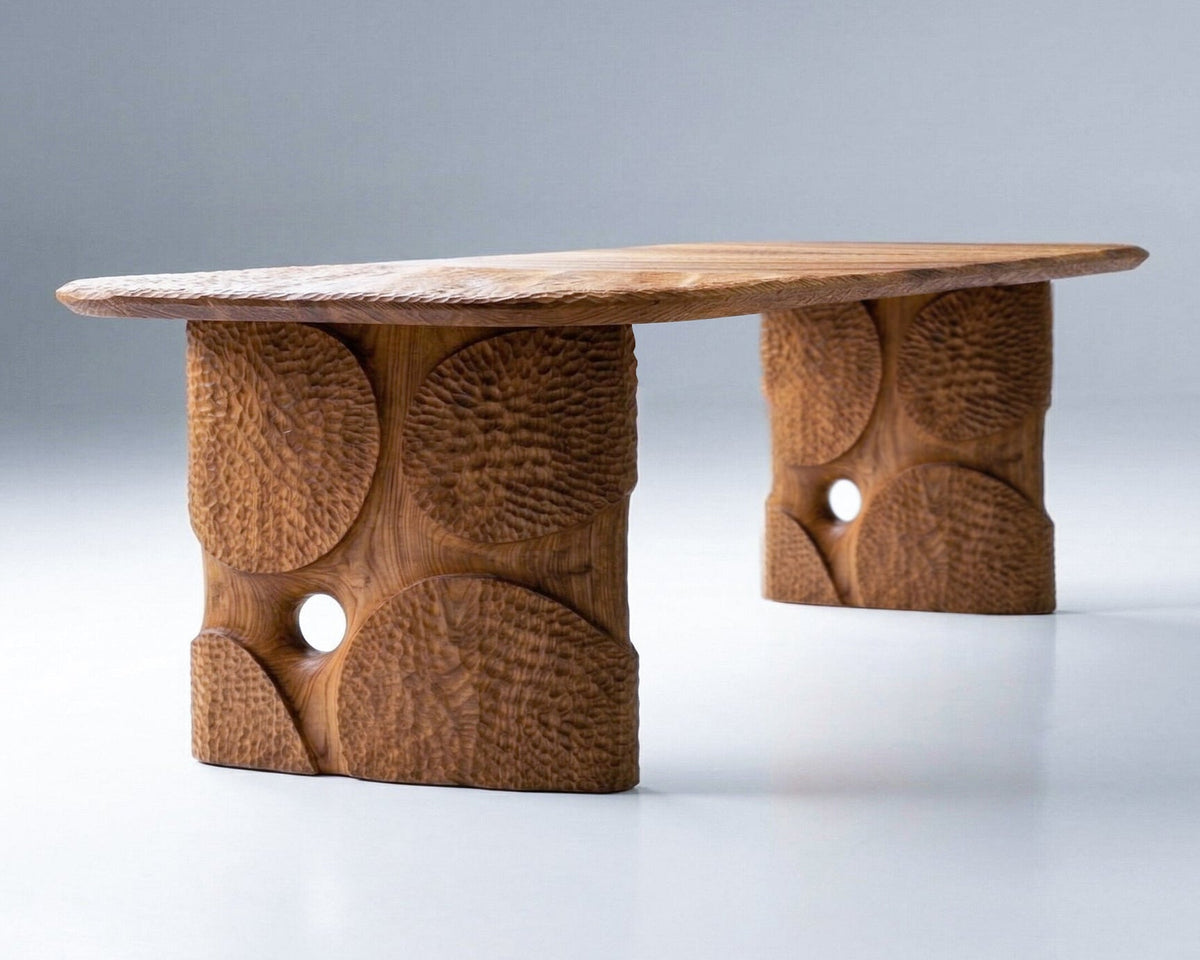 Hand-Carved Solid Oak Geometric Dining Table – image 1