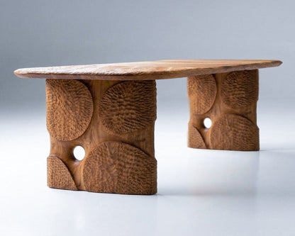 Hand-Carved Solid Oak Geometric Dining Table – image 1