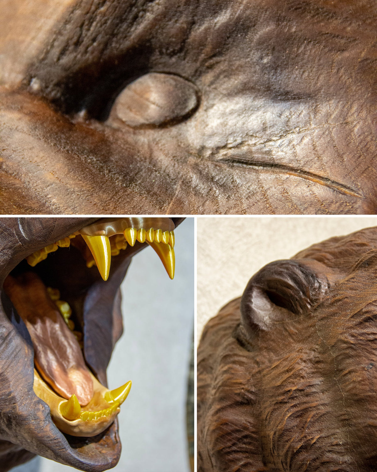 Hand-Carved Walnut Roaring Bear Head Wall Mount – image 7