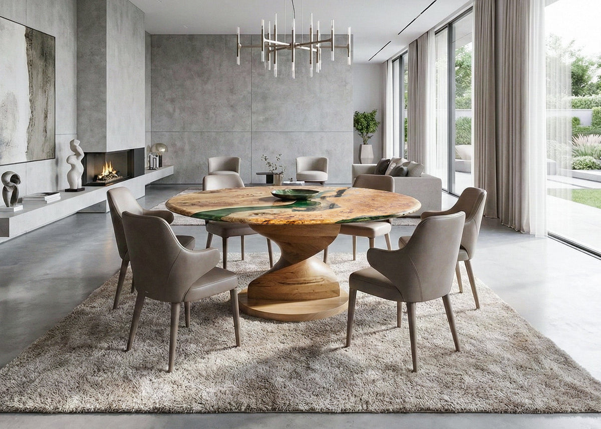 Round Mapa Burl and Epoxy Table with Vortex Base – image 3