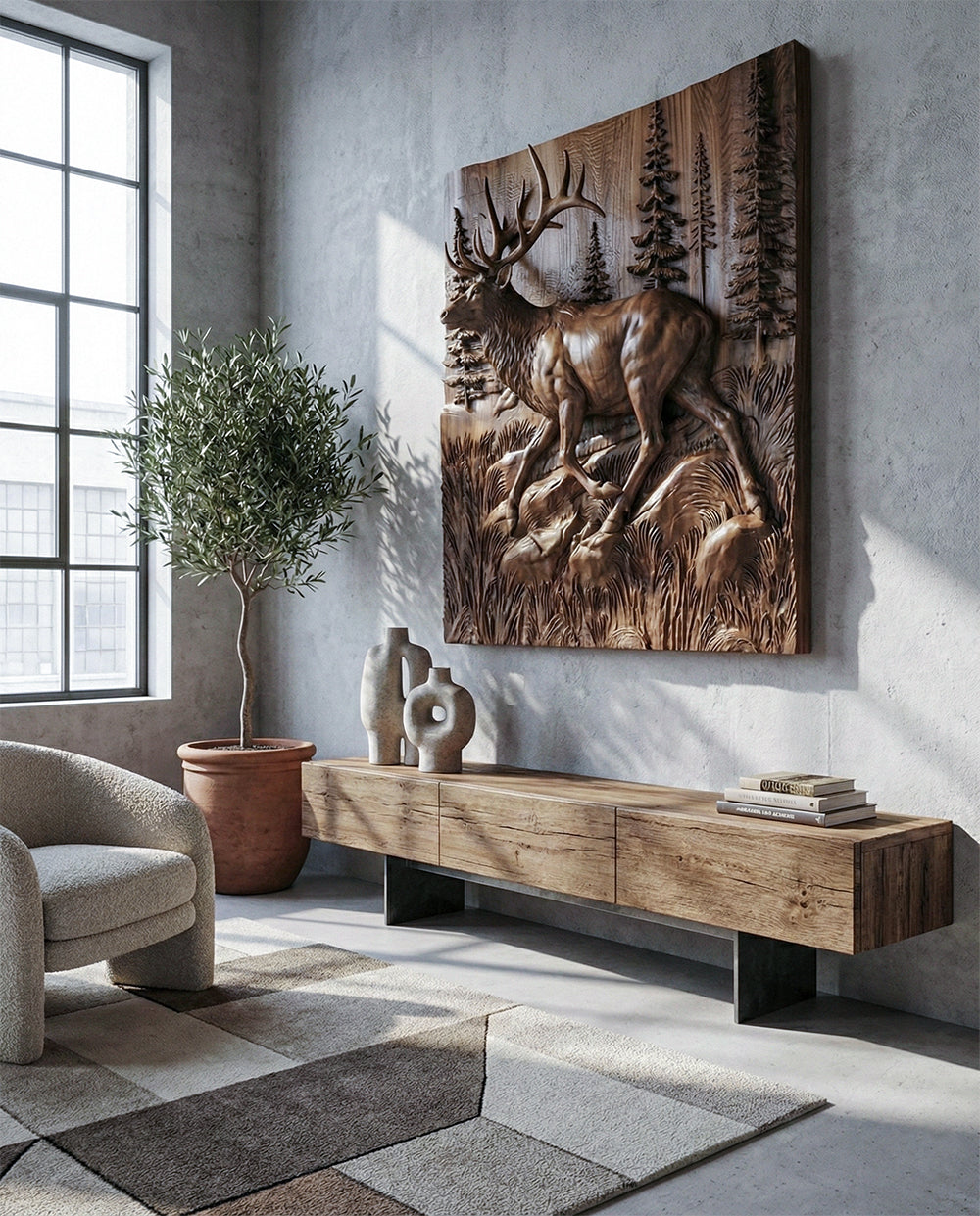 3D Walnut Deer and Elk Wall Relief – image 2