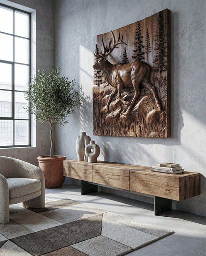 3D Walnut Deer and Elk Wall Relief – image 2
