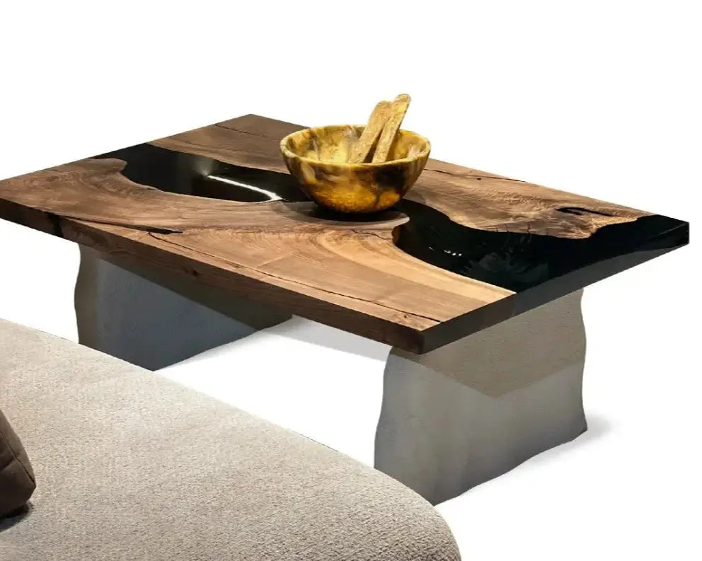 Walnut and Epoxy Coffee Table with Stone-Inspired Legs – image 1